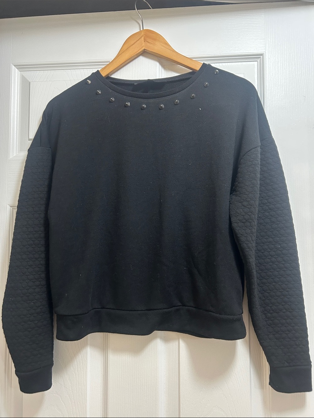Topshop PETITE Black Stud-Embellished Crewneck Sweater
